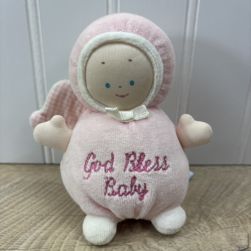 Gund Baby God Bless Baby 4.5" Plush Angel Doll Pink Girl Rattle Lovey Stuffed